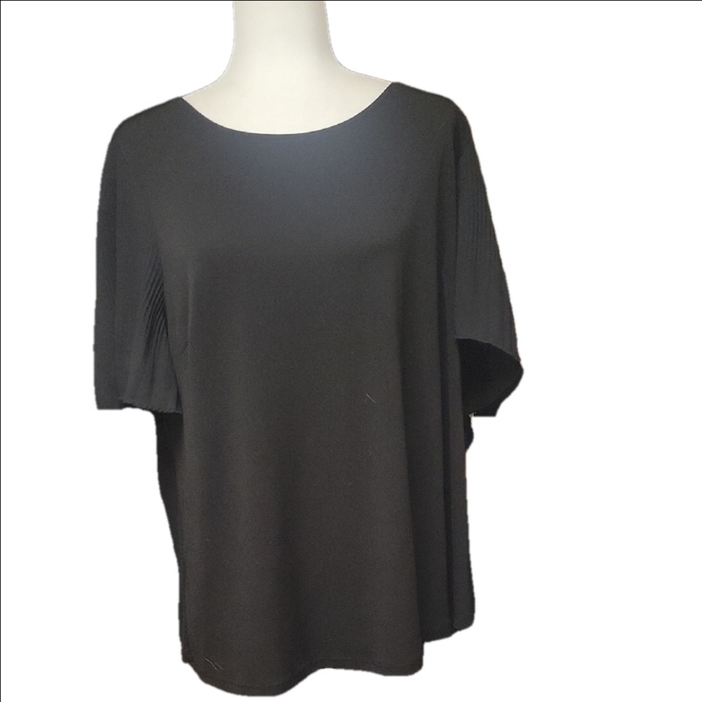 Adrianna Papell Black Relaxed Flowy Short Sleeve Tunic Career Blouse 1x - Picture 2 of 7